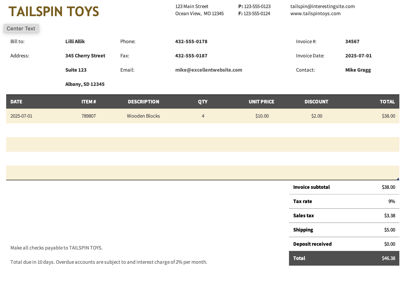 Commercial Invoice Invoice Template Preview